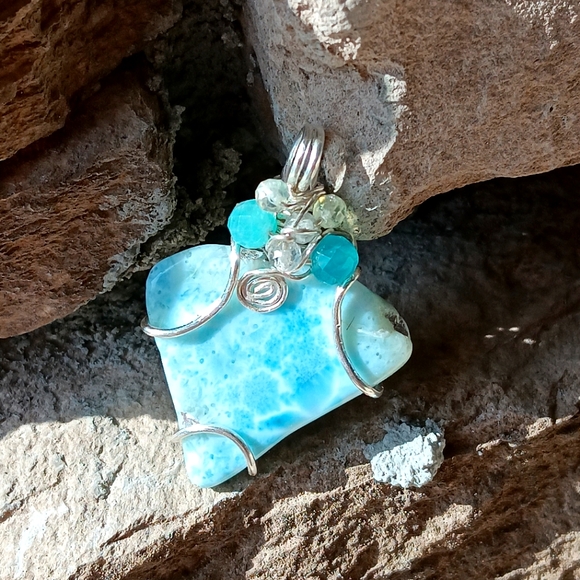 Large Larimar Pendant Sterling Silver Extraordinary Shape - Picture 11 of 15